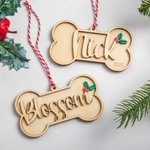 Personalizado Holly Dog Bone Wooden Ornament Stocking Tag with Text and Year Christmas Tree Decor Birthday Gift for Pet Lovers
