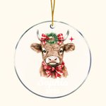 Personalised Cute Holly Wreath Plaid Bow Highland Cow Acrylic Ornament with Name and Year Christmas Tree Decor Gift for Family Kids