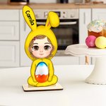 Personalisierter Hölzerner Ostereierhalter mit Cartoon-Charakter im Hasenkostüm Namen Tischdeko Ostern Geburtstag Party Geschenk für Kinder