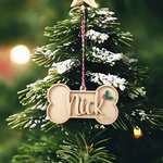 Personalizado Holly Dog Bone Wooden Ornament Stocking Tag with Text and Year Christmas Tree Decor Birthday Gift for Pet Lovers
