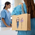 Estetoscopio Personalizado con Lazo Flor de Nacimiento Dibujos Animados Niña Bolsa de Yute con Nombre Cumpleaños Semana de la Enfermera Regalo de Agradecimiento para Enfermera Doctora Personal Médico