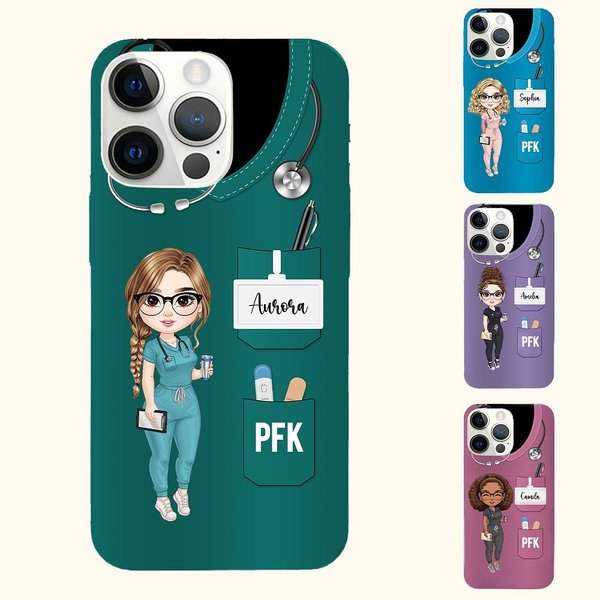 Personalisierte Cartoon Krankenschwester iPhone TPU Handyhülle mit Namen Farbvarianten Geburtstag Pflegewoche Geschenk für Medizinisches Personal