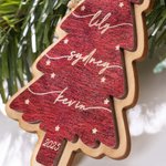 Personalised Wooden Christmas Tree Ornament with Engraved Year and 2-6 Names Christmas Tree Decor Gift for Family