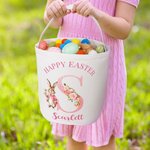 Gepersonaliseerde Happy Easter Bunny bloemen initiaal emmer tas met naam paaseieren jacht mand verjaardag vakantie feestartikelen geschenk voor kinderen