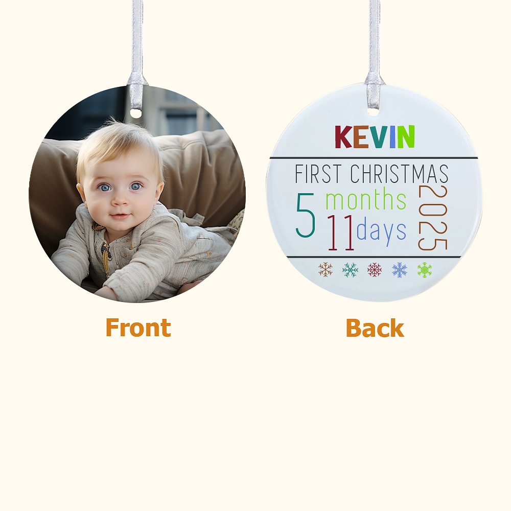 Ornement personnalisé en céramique avec photo de bébé et informations sur le bébé Cadeau d'annonce de naissance Cadeau de premier Noël pour bébé