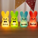 Personalisierter Mehrfarbiger Osterhase mit LED-Licht und Namen Haus Korb Deko Ostern Party Geschenk für Jungen Mädchen