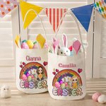 Personalizzato Buona Pasqua Arcobaleno Uova di Pasqua Cartoon Personaggio Cestino di tela con nome Party Favor Regalo di Pasqua per ragazzi ragazze