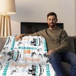 Personalized Multicolor American Football Player Design Soft Throw Blanket with Name and Number Home Decor Birthday Anniversary Gift for Sports Lovers