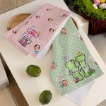 Asciugamano da tè in cialda ad asciugatura rapida con iniziali e nome, personalizzato a pois, con orecchie da coniglietto 1-3 foto del viso, regalo di Pasqua per bambini e famiglia