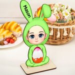 Personalisierter Hölzerner Ostereierhalter mit Cartoon-Charakter im Hasenkostüm Namen Tischdeko Ostern Geburtstag Party Geschenk für Kinder