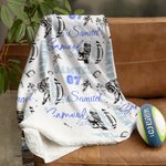 Personalized Multicolor American Football Player Design Soft Throw Blanket with Name and Number Home Decor Birthday Anniversary Gift for Sports Lovers