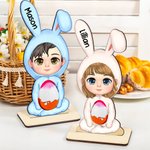 Personalisierter Hölzerner Ostereierhalter mit Cartoon-Charakter im Hasenkostüm Namen Tischdeko Ostern Geburtstag Party Geschenk für Kinder