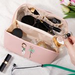 Spersonalizowana kokardka Stetoskop Narodziny Kwiat Skóra PU Szeroko otwierana torba na makijaż z imieniem Pielęgniarka Tydzień Podziękowania Prezent urodzinowy dla personelu medycznego