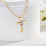 Collier Croix en Zircon personnalisé avec 1-4 pierres de naissance Bijoux religieux Anniversaire Baptême Fête des Mères Cadeau pour Femme Chrétienne