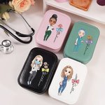 Personalizado arco estetoscopio nacimiento flor PU cuero joyero con LED maquillaje espejo enfermera semana gracias cumpleaños regalo para personal médico