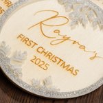 Personalizzato primo Natale del bambino fiocco di neve glitterato appeso ornamento con nome inciso e data regalo di Natale per il neonato