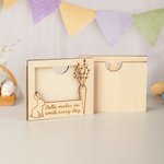 Personalized Engraved Cake Elf Bunny Wooden Greeting Gift Card Holder with Text and Name Birthday Easter Mother's Day Gift for Family Friends