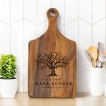 Personalized Engraved Tree of Life Reversible Charcuterie Cutting Board with Grip and Text Housewarming Wedding Gift for Family