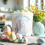 Gepersonaliseerde Happy Easter Bunny bloemen initiaal emmer tas met naam paaseieren jacht mand verjaardag vakantie feestartikelen geschenk voor kinderen
