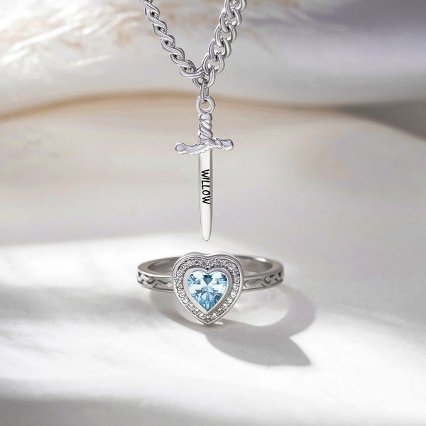 Personalizado exquisito amor en forma de corazón anillo de piedra de nacimiento y pulsera ajustable conjunto con el nombre de cumpleaños regalo de aniversario para las mujeres