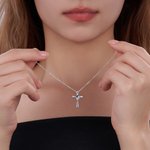 Collier Croix en Zircon personnalisé avec 1-4 pierres de naissance Bijoux religieux Anniversaire Baptême Fête des Mères Cadeau pour Femme Chrétienne