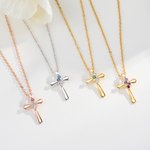 Collier Croix en Zircon personnalisé avec 1-4 pierres de naissance Bijoux religieux Anniversaire Baptême Fête des Mères Cadeau pour Femme Chrétienne