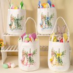 Orejas de conejo personalizado Cruz cesta de lona con el nombre de Pascua Huevos de Caza Fiesta de Cumpleaños Regalo para los niños