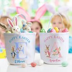 Gepersonaliseerde Happy Easter Bunny bloemen initiaal emmer tas met naam paaseieren jacht mand verjaardag vakantie feestartikelen geschenk voor kinderen