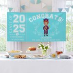 Personalisierte Multicolor Congrats Cartoon Charakter Banner mit Namen und Schulnamen Graduation Party Favors Geschenk für Klasse von 2025 Absolventen