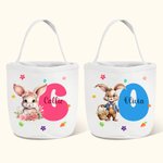 Personalizado lindo conejito de Pascua Flores Inicial cesta de lona con nombre de Pascua Huevos de Caza Fiesta de Regalo para Niños Niñas