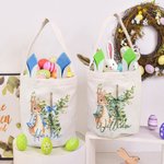 Orejas de conejo personalizado Cruz cesta de lona con el nombre de Pascua Huevos de Caza Fiesta de Cumpleaños Regalo para los niños