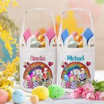 Personalizzato Buona Pasqua Arcobaleno Uova di Pasqua Cartoon Personaggio Cestino di tela con nome Party Favor Regalo di Pasqua per ragazzi ragazze
