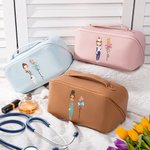 Spersonalizowana kokardka Stetoskop Narodziny Kwiat Skóra PU Szeroko otwierana torba na makijaż z imieniem Pielęgniarka Tydzień Podziękowania Prezent urodzinowy dla personelu medycznego