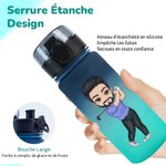 Bouteille d'Eau Étanche Personnalisée avec Personnage Sportif et Nom Bouteille avec Couvercle et Sangle Cadeau Anniversaire pour Amateurs de Gym Golf