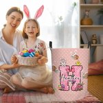 Conejito de lunares de colores personalizado Pollito Inicial 1-3 Cara Fotos Cesto para ropa sucia con nombre y asa Decoración del hogar Fiesta de Pascua Regalo para niños
