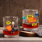 Personalized Cool Super Power Dad Cartoon 10 oz Old Fashioned Whiskey Rocks Glass with Name Birthday Father's Day Gift for Men