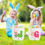 Personalizado lindo conejito de Pascua Flores Inicial cesta de lona con nombre de Pascua Huevos de Caza Fiesta de Regalo para Niños Niñas
