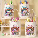 Personalizzato Buona Pasqua Arcobaleno Uova di Pasqua Cartoon Personaggio Cestino di tela con nome Party Favor Regalo di Pasqua per ragazzi ragazze