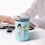 Personalized Cartoon Character Bow Birth Flower 10 oz Insulated Tumbler with Name and Straw Appreciation Birthday Gift for Nurse Doctor Medical Staff