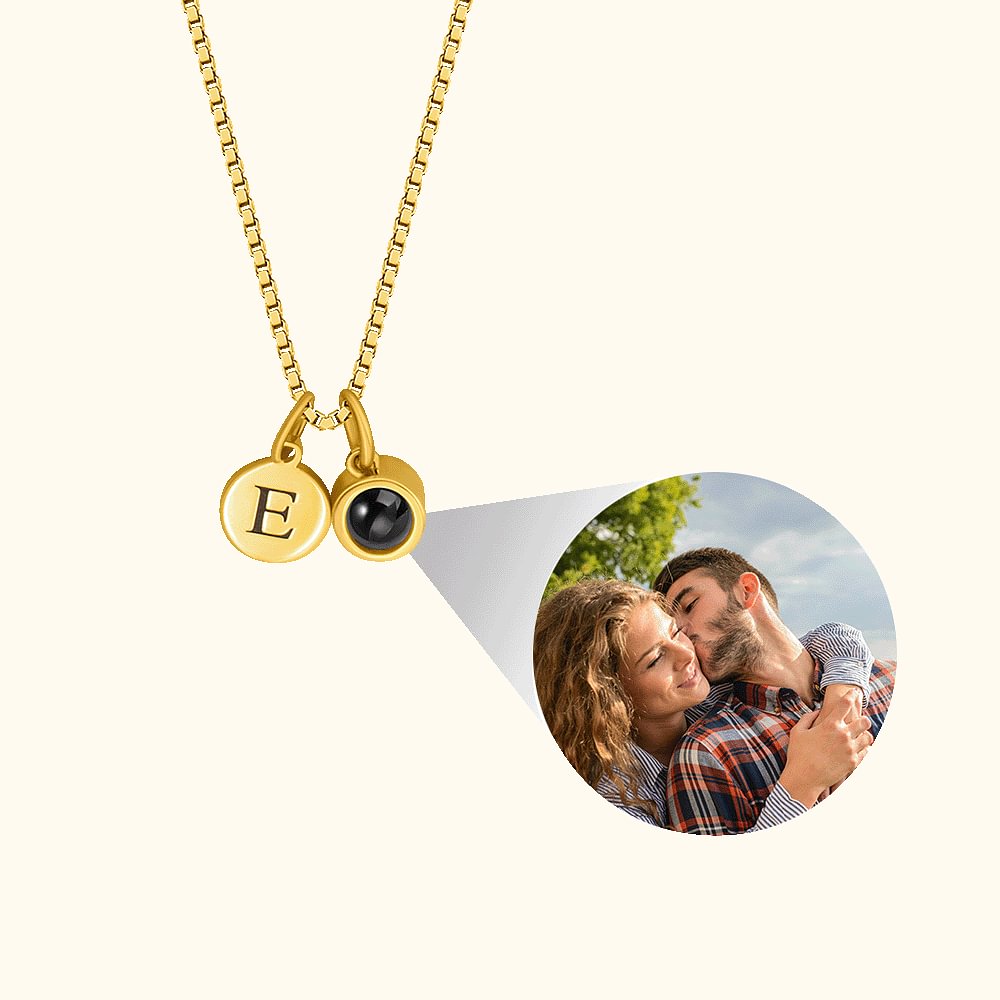 Collier Personnalisé avec Initiale et Photo de Projection Style Je t'Aime en 100 Langues Cadeau d'Anniversaire pour Femme