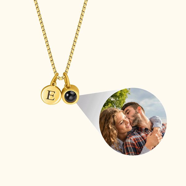 Personalised Engraved Initial Disc Photo Projection Necklace with 100 Languages I Love You Dainty Jewellery Birthday Anniversary Gift for Women