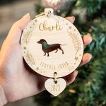 Personalisierte niedlichen hölzernen Hund Silhouette Weihnachtsschmuck mit eingraviertem Namen und Jahr Weihnachtsbaum hängende Dekoration Geschenk für Tierliebhaber