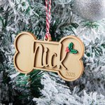 Personalizado Holly Dog Bone Wooden Ornament Stocking Tag with Text and Year Christmas Tree Decor Birthday Gift for Pet Lovers