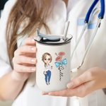 Personalized Cartoon Character Bow Birth Flower 10 oz Insulated Tumbler with Name and Straw Appreciation Birthday Gift for Nurse Doctor Medical Staff