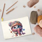 Personlig sminkväska med namn och dragkedja i canvas med virkmönster för tecknad film och virkade tillbehör Födelsedagspresent för stickälskare