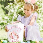 Gepersonaliseerde Happy Easter Bunny bloemen initiaal emmer tas met naam paaseieren jacht mand verjaardag vakantie feestartikelen geschenk voor kinderen