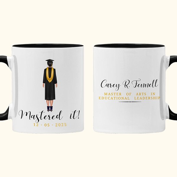 Personalized Mastered It Degree Graduation Ceramic Mug with Name for Class of 2025 Graduation Gift