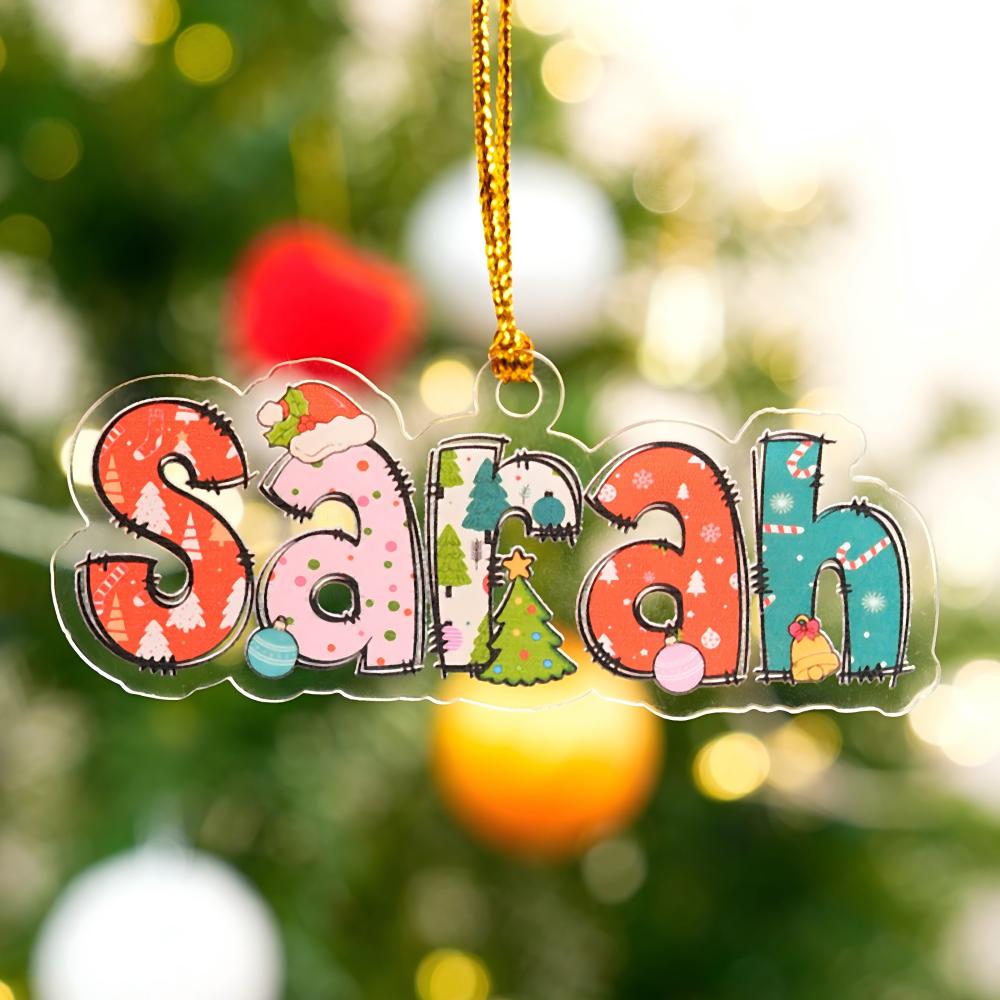 Ornement de Noël personnalisé avec bonnet de Père Noël et cloche de Noël Cadeau pour enfants et famille