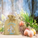 Personalized Cute Bunny Floral Initial Easter Burlap Drawstring Gift Bag with Name Easter Holiday Party Favors Gift for Boys Girls