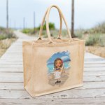 Personalisierte Sommer Jute-Strandtasche mit Cartoon-Motiv und Namensgravur Große Tragetasche Tote Bag für Strand Party Geburtstag Geschenk für Damen